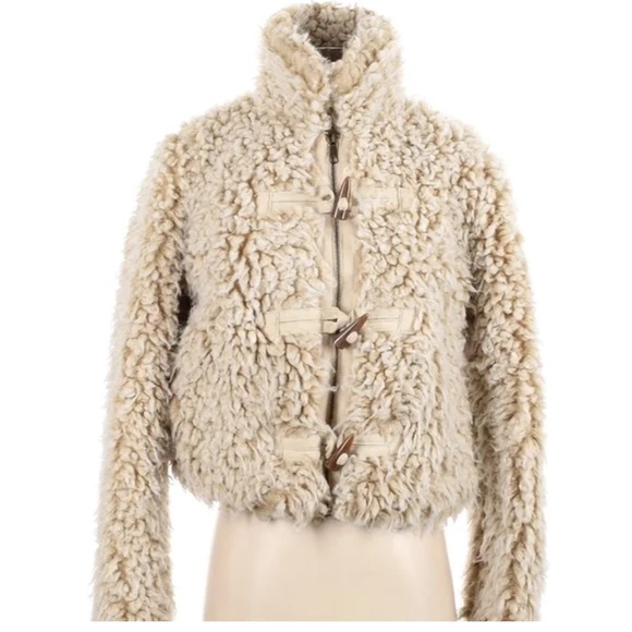 Anthropologie Beige Cropped Teddy Fleece Shearling Sherpa Coat - Picture 2 of 9